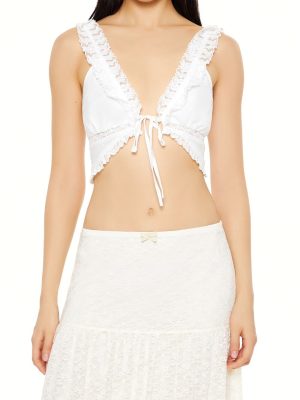 Plunging Lace-Trim Crop Top