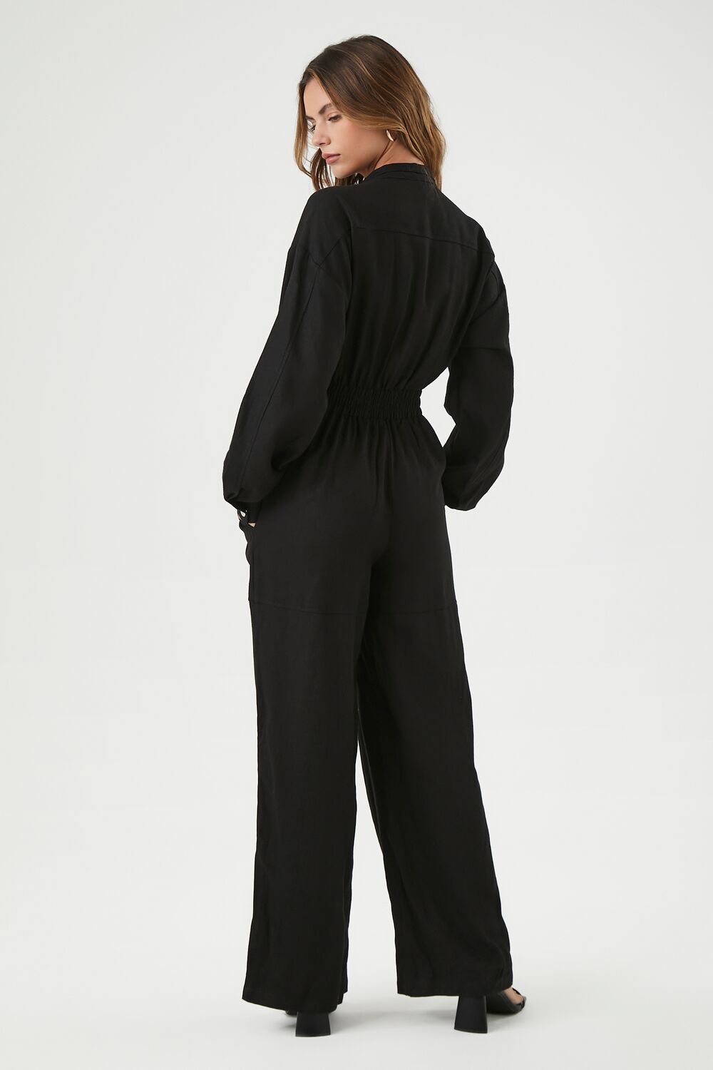 Linen-Blend Notched Jumpsuit - Image 3