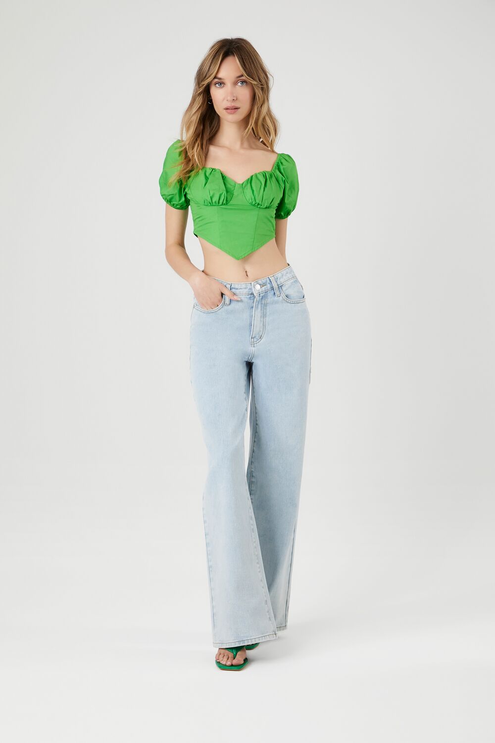 Puff-Sleeve Poplin Bustier Crop Top - Image 9