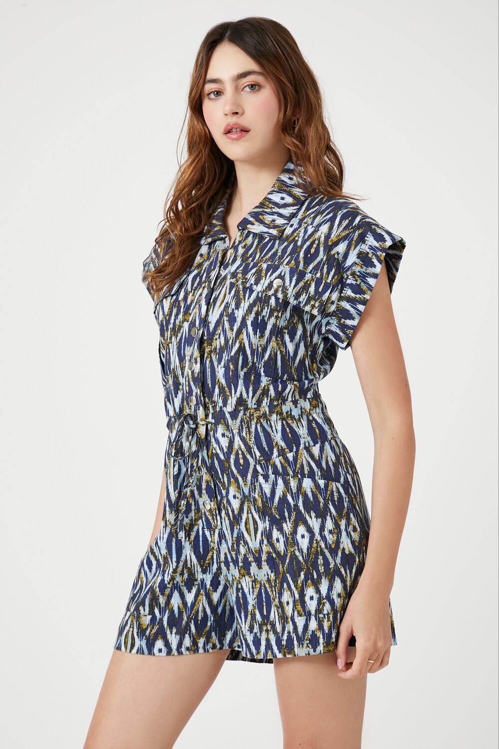 Linen-Blend Geo Print Romper - Image 2