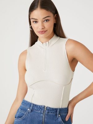 Ribbed Half-Zip Bodysuit