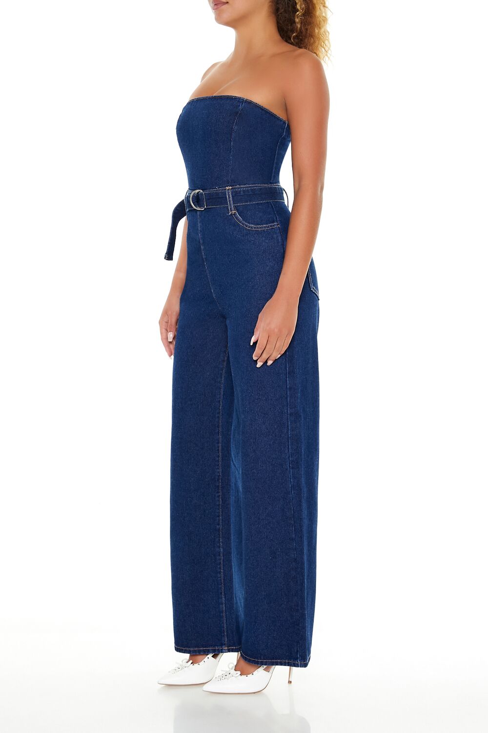 Belted Strapless Denim Jumpsuit - Image 3