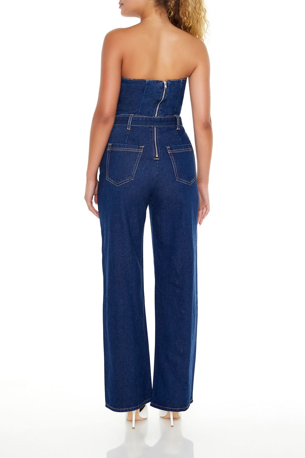 Belted Strapless Denim Jumpsuit - Image 4