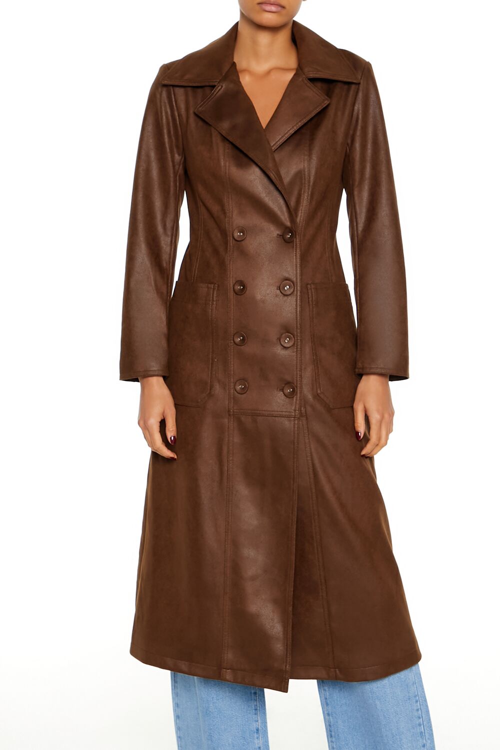 Notched Faux Suede Trench Coat - Image 2