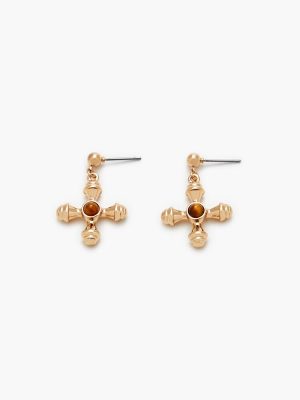 Faux Stone Cross Drop Earrings