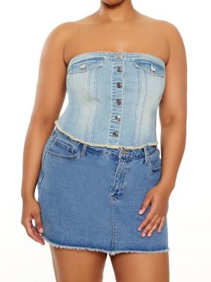 Plus Size Stretch-Denim Tube Top