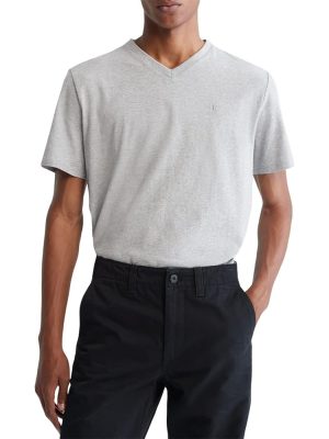 Short Sleeves Smooth Solid V-Neck Tee